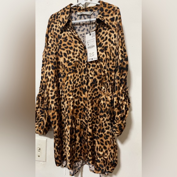 Zara ZW Collection Oversized Animal Print Boho Shirt Size XS - Picture 9 of 11